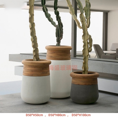 玻璃钢放木纹创意花钵工厂